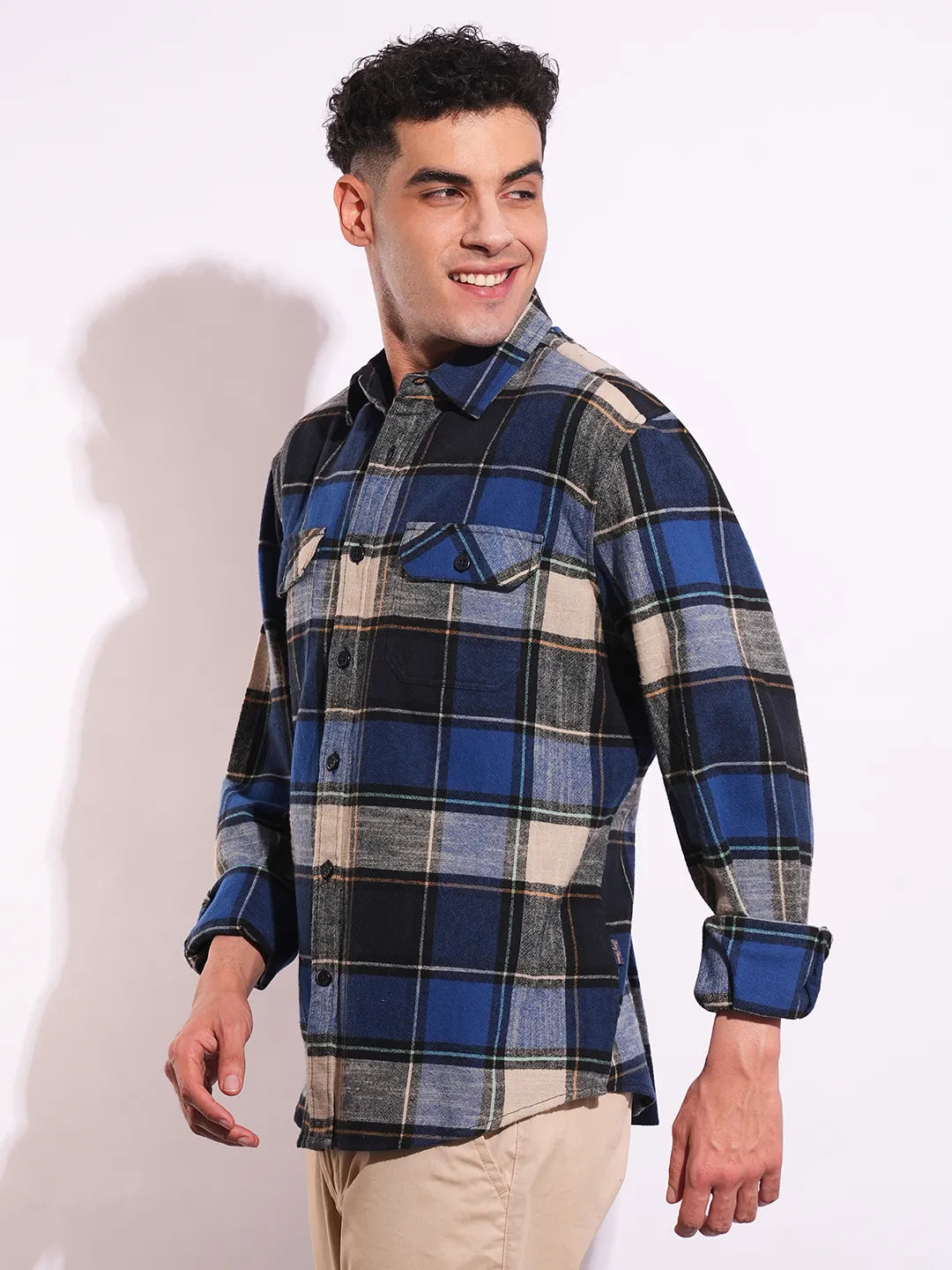 Blue Moderno Fit Regular Collar Long Sleeves Men's Shirt by Being Human Clothing