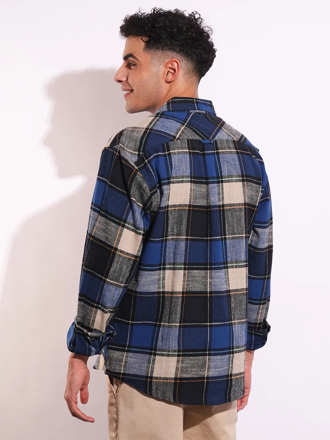 Blue Moderno Fit Regular Collar Long Sleeves Men's Shirt by Being Human Clothing