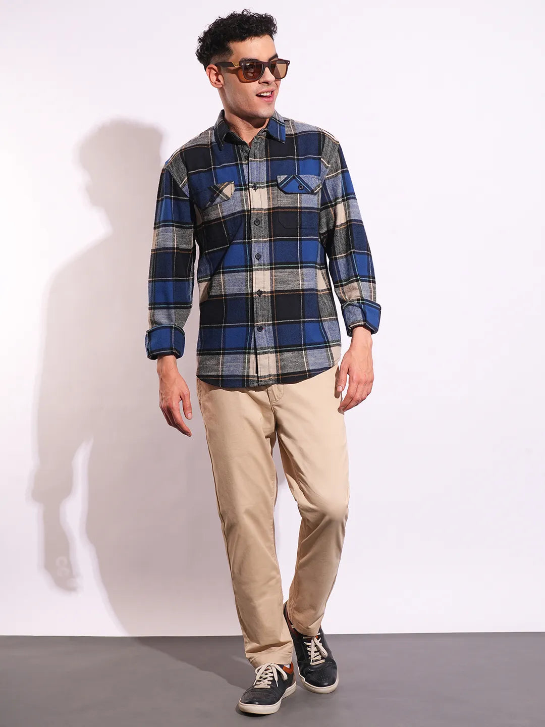 Blue Moderno Fit Regular Collar Long Sleeves Men's Shirt by Being Human Clothing