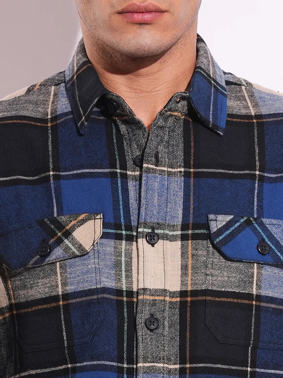 Blue Moderno Fit Regular Collar Long Sleeves Men's Shirt by Being Human Clothing