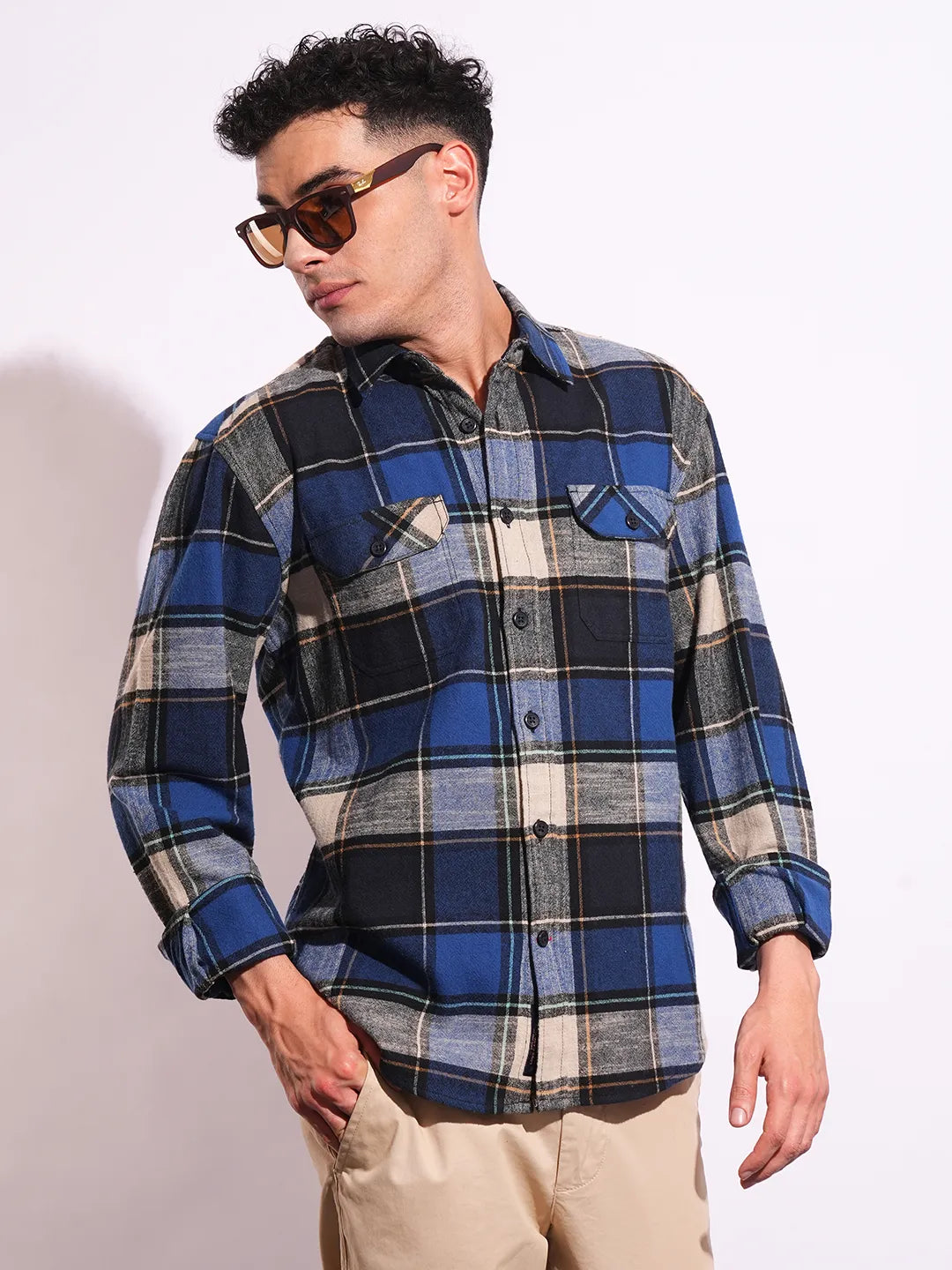 Blue Moderno Fit Regular Collar Long Sleeves Men's Shirt by Being Human Clothing