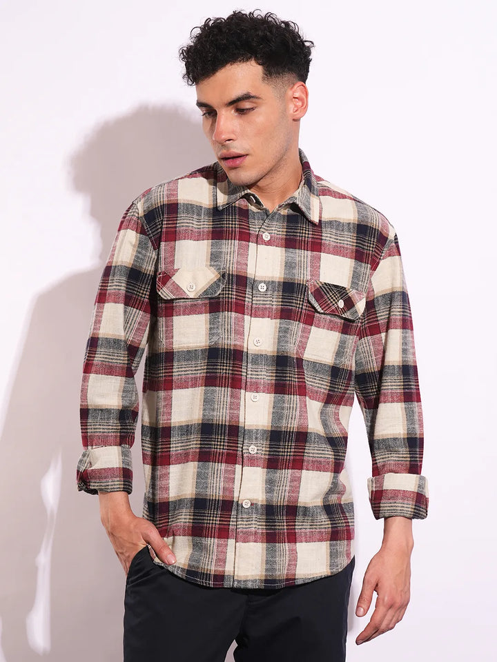Red Moderno Fit Regular Collar Long Sleeves Men's Shirt
