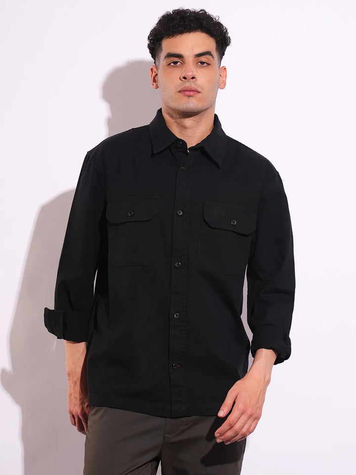 Black Moderno Fit Regular Collar Long Sleeves Men's Shirt