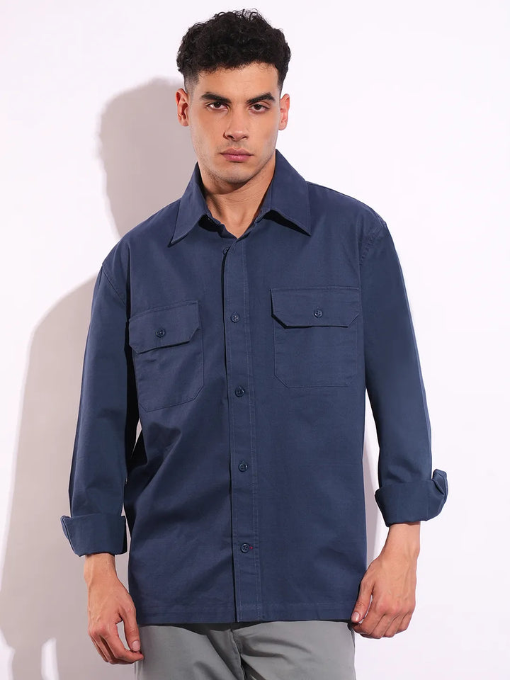 Blue Moderno Fit Regular Collar Long Sleeves Men's Shirt by Being Human Clothing
