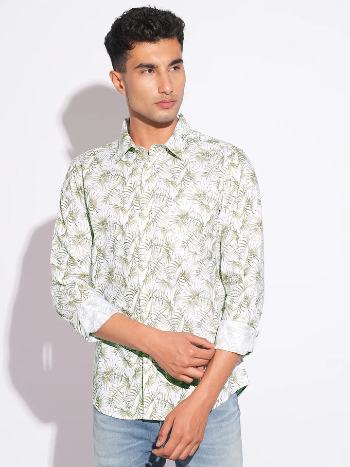 Olive Moderno Fit Regular Collar Long Sleeves Men's Shirt