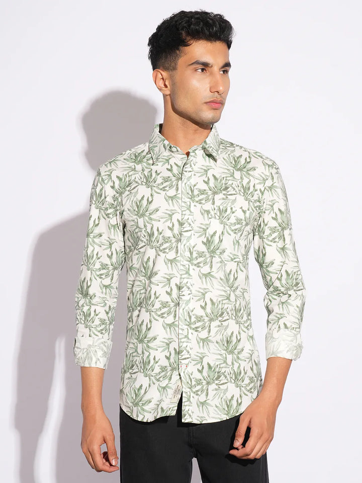 Olive Moderno Fit Regular Collar Long Sleeves Men's Shirt