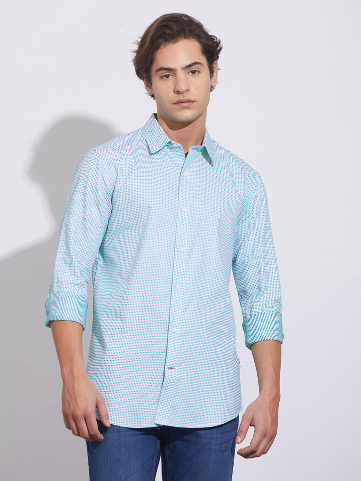 Blue Moderno Fit Regular Collar Shirt for Men