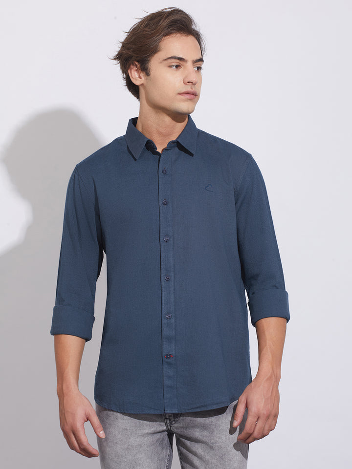 Blue Moderno Fit Regular Collar Men's Shirt