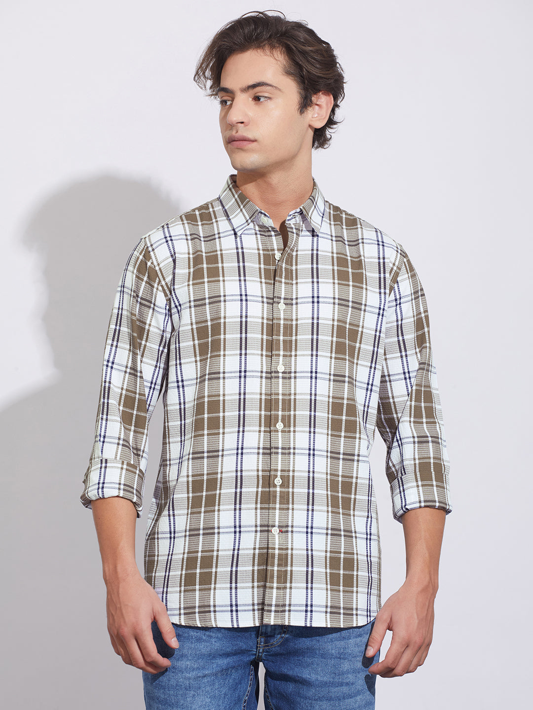 Brown Moderno Fit Regular Collar Men's Shirt by Being Human Clothing