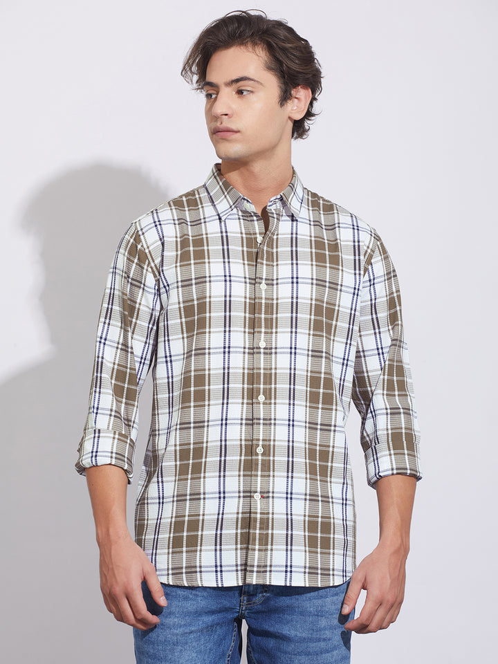Brown Moderno Fit Regular Collar Men's Shirt by Being Human Clothing