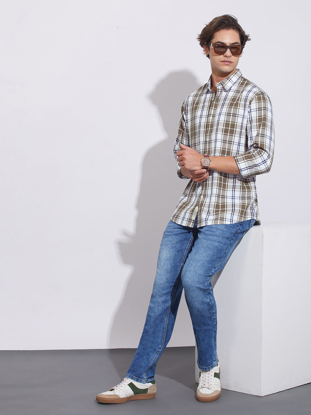 Brown Moderno Fit Regular Collar Men's Shirt by Being Human Clothing