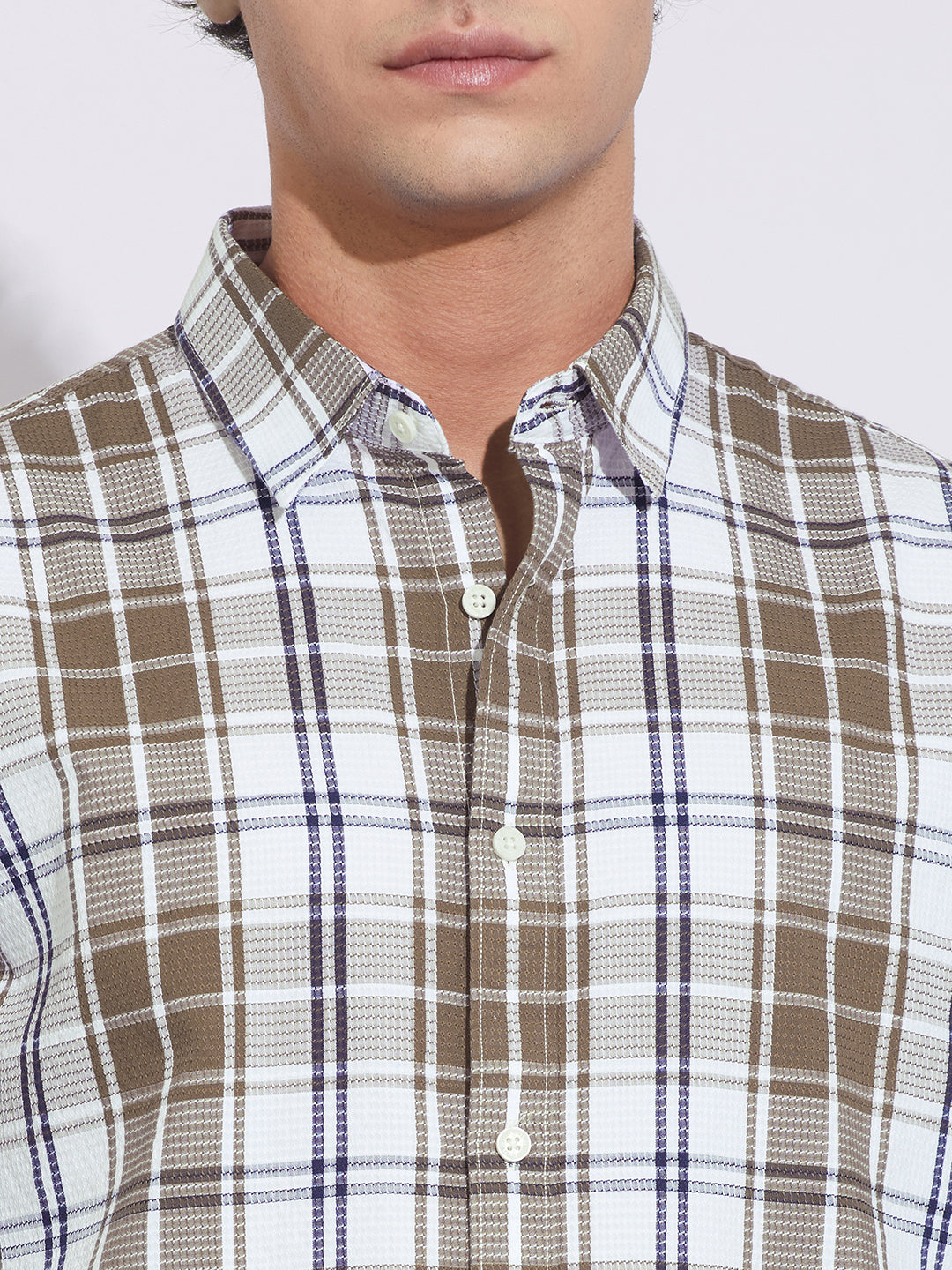 Brown Moderno Fit Regular Collar Men's Shirt by Being Human Clothing