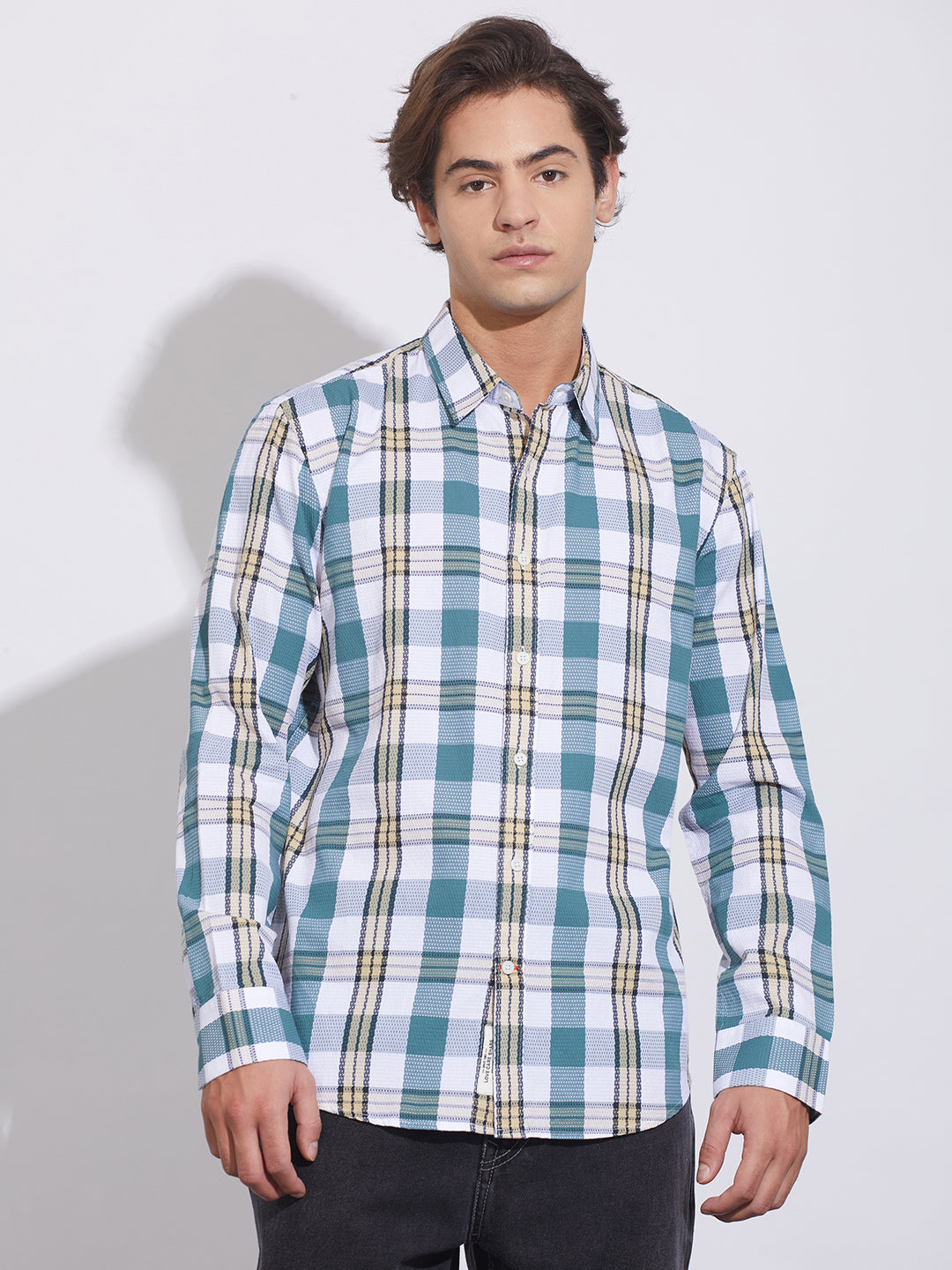 Green Moderno Fit Regular Collar Men's Shirt by Being Human Clothing