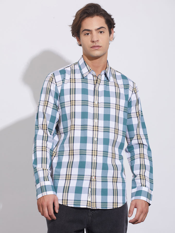 Green Moderno Fit Regular Collar Men's Shirt by Being Human Clothing