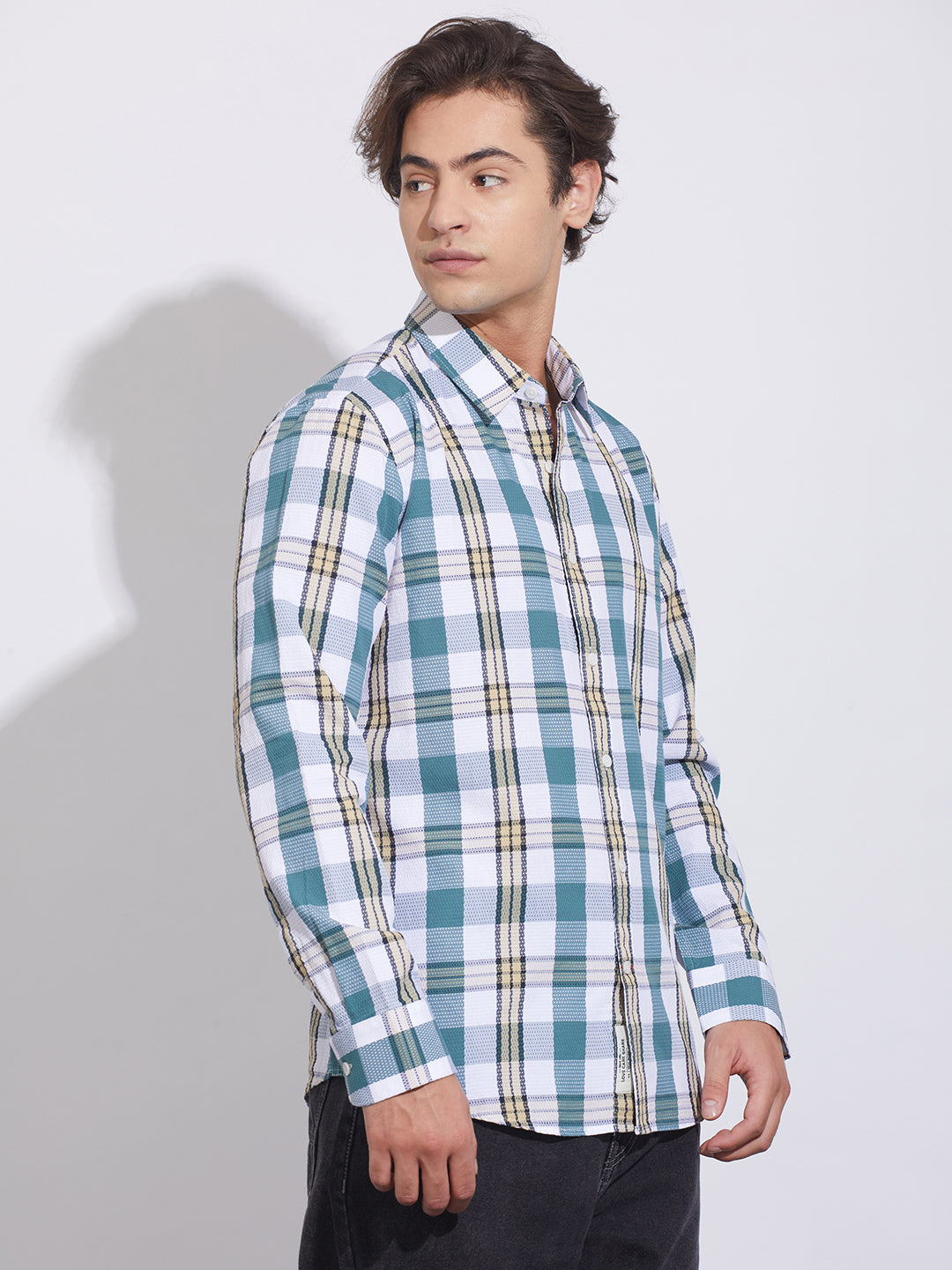 Green Moderno Fit Regular Collar Men's Shirt by Being Human Clothing