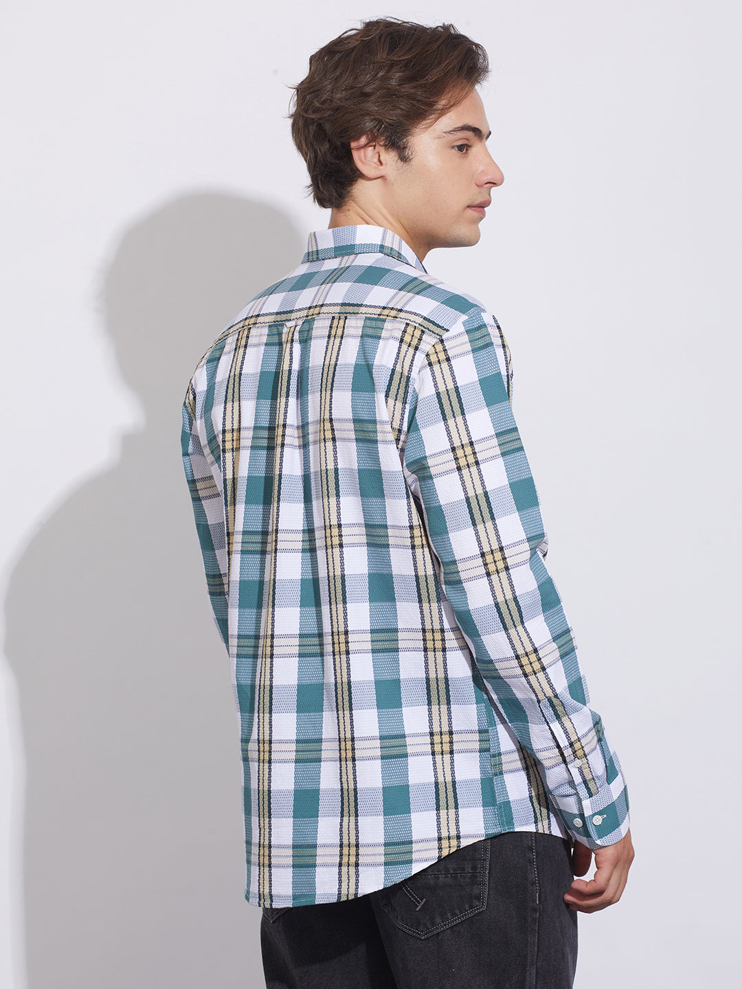 Green Moderno Fit Regular Collar Men's Shirt by Being Human Clothing