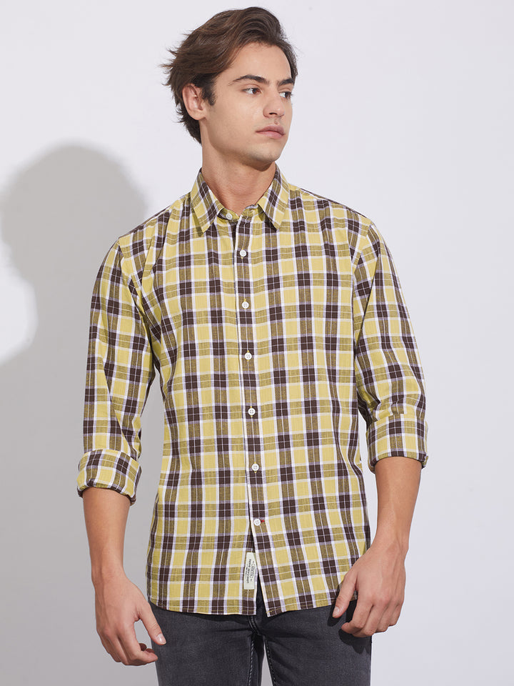 Brown Moderno Fit Regular Collar Men's Shirt by Being Human Clothing