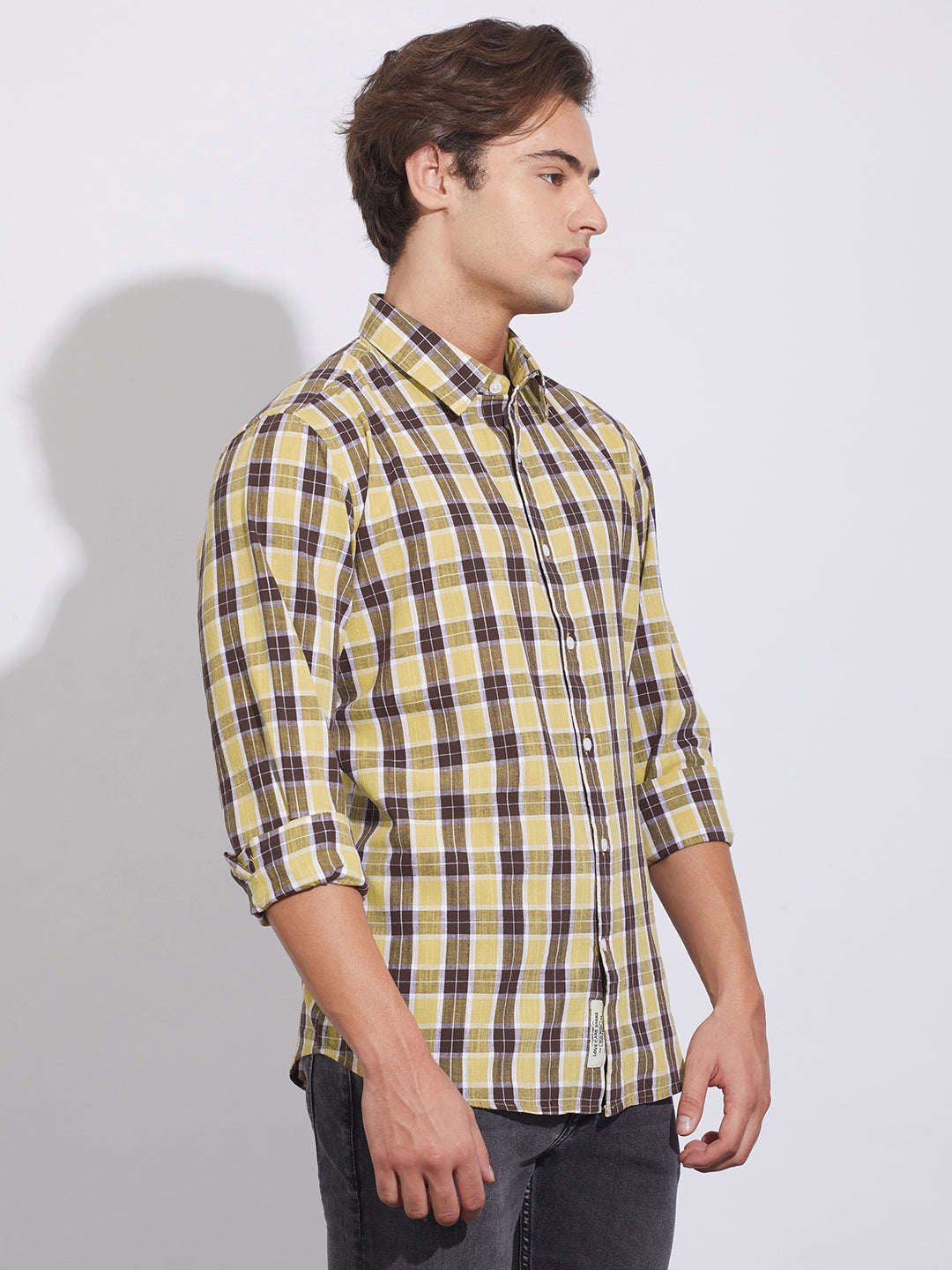 Brown Moderno Fit Regular Collar Men's Shirt by Being Human Clothing