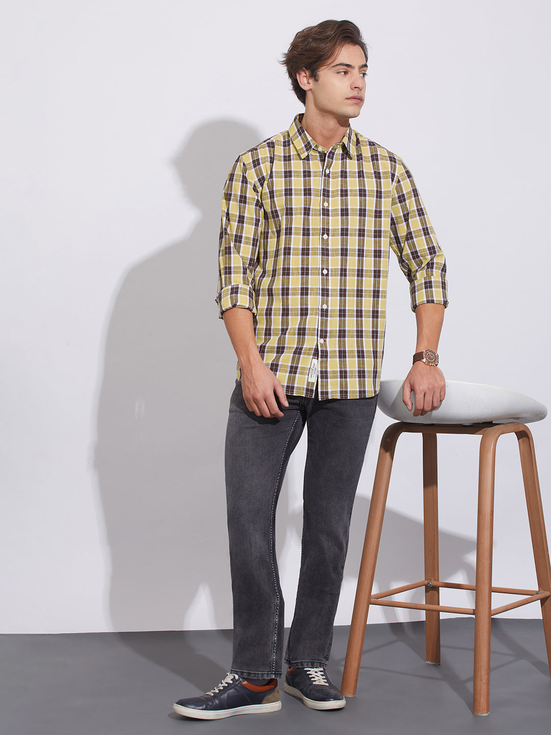 Brown Moderno Fit Regular Collar Men's Shirt by Being Human Clothing