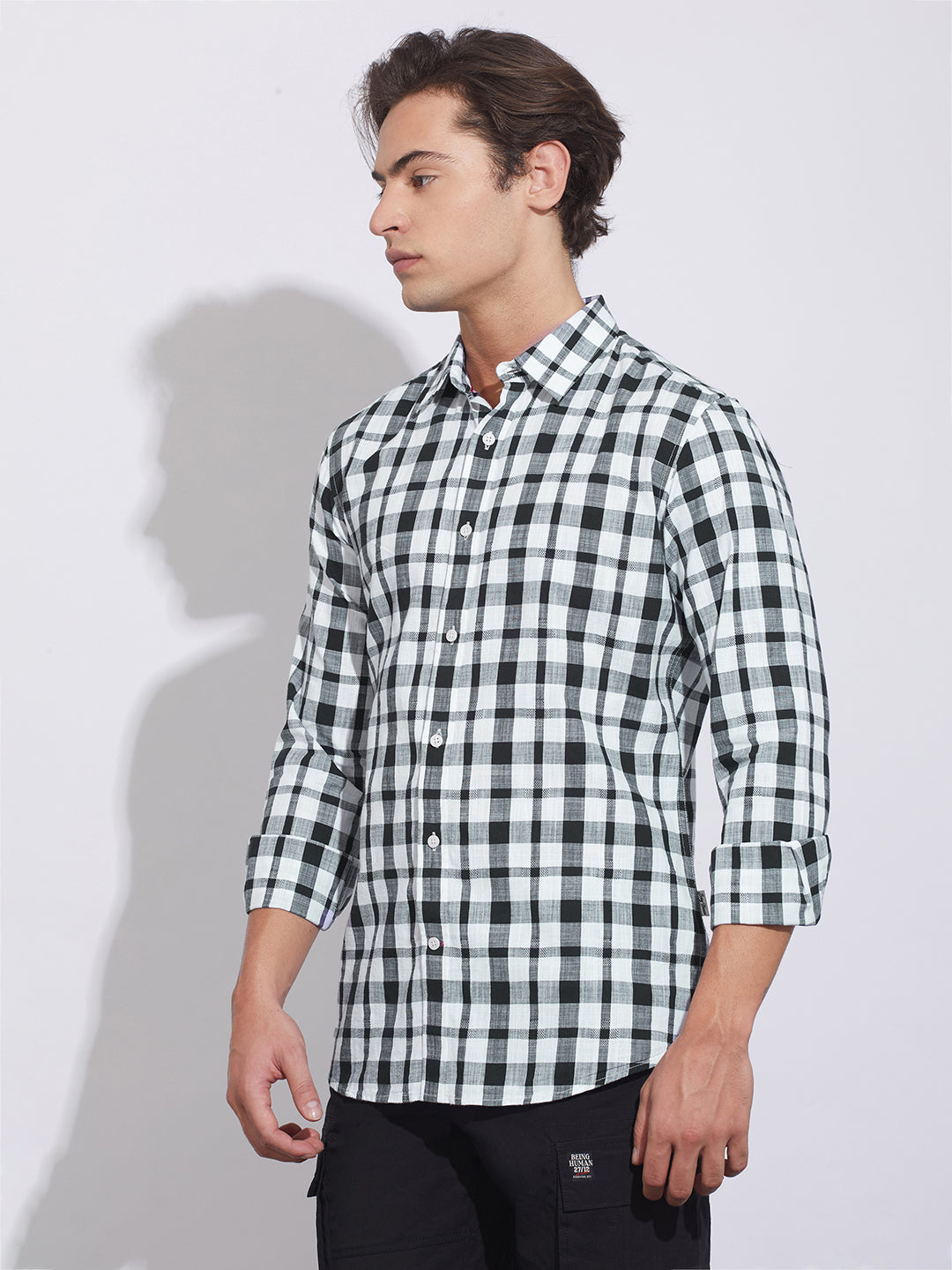 Black Moderno Fit Regular Collar Men's Shirt by Being Human Clothing