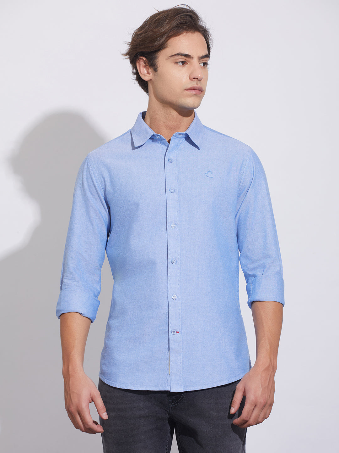 Blue Moderno Fit Regular Collar Men's Shirt by Being Human Clothing