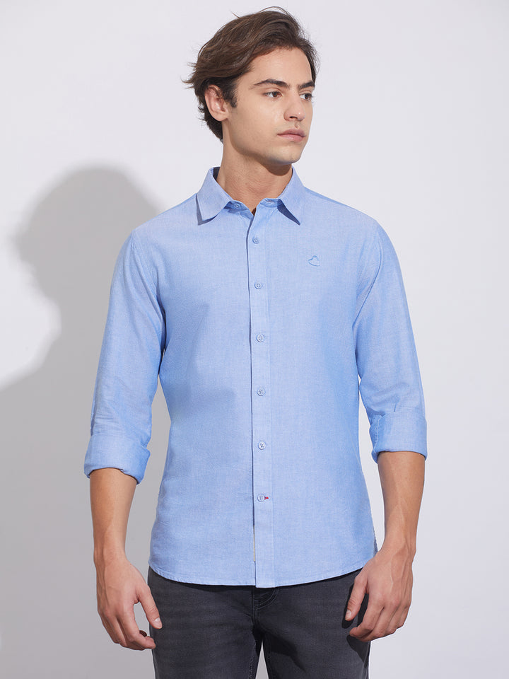 Blue Moderno Fit Regular Collar Men's Shirt by Being Human Clothing