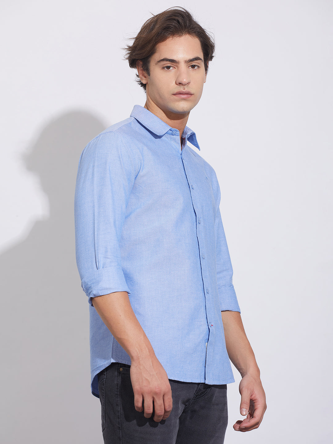 Blue Moderno Fit Regular Collar Men's Shirt by Being Human Clothing