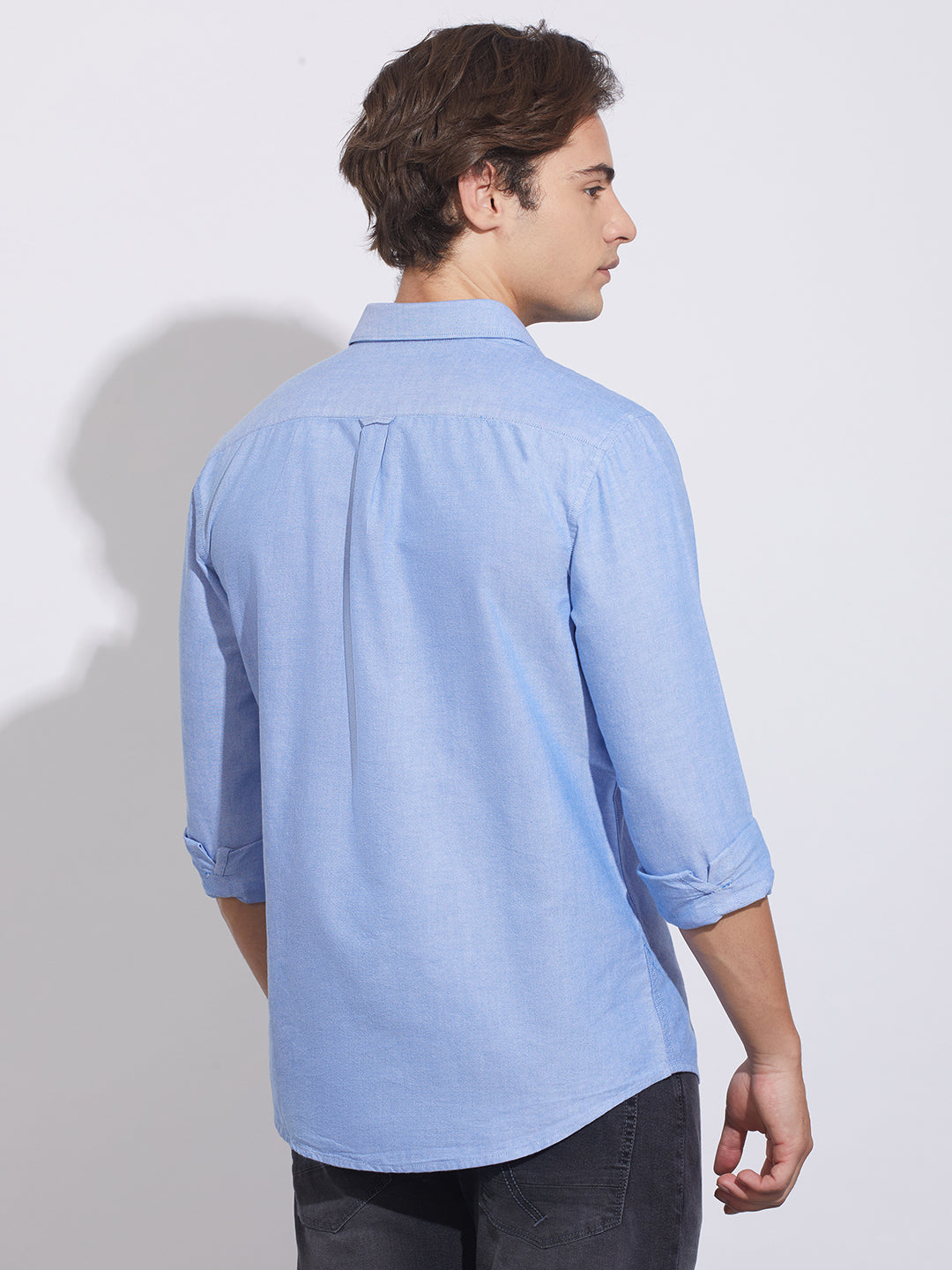 Blue Moderno Fit Regular Collar Men's Shirt by Being Human Clothing