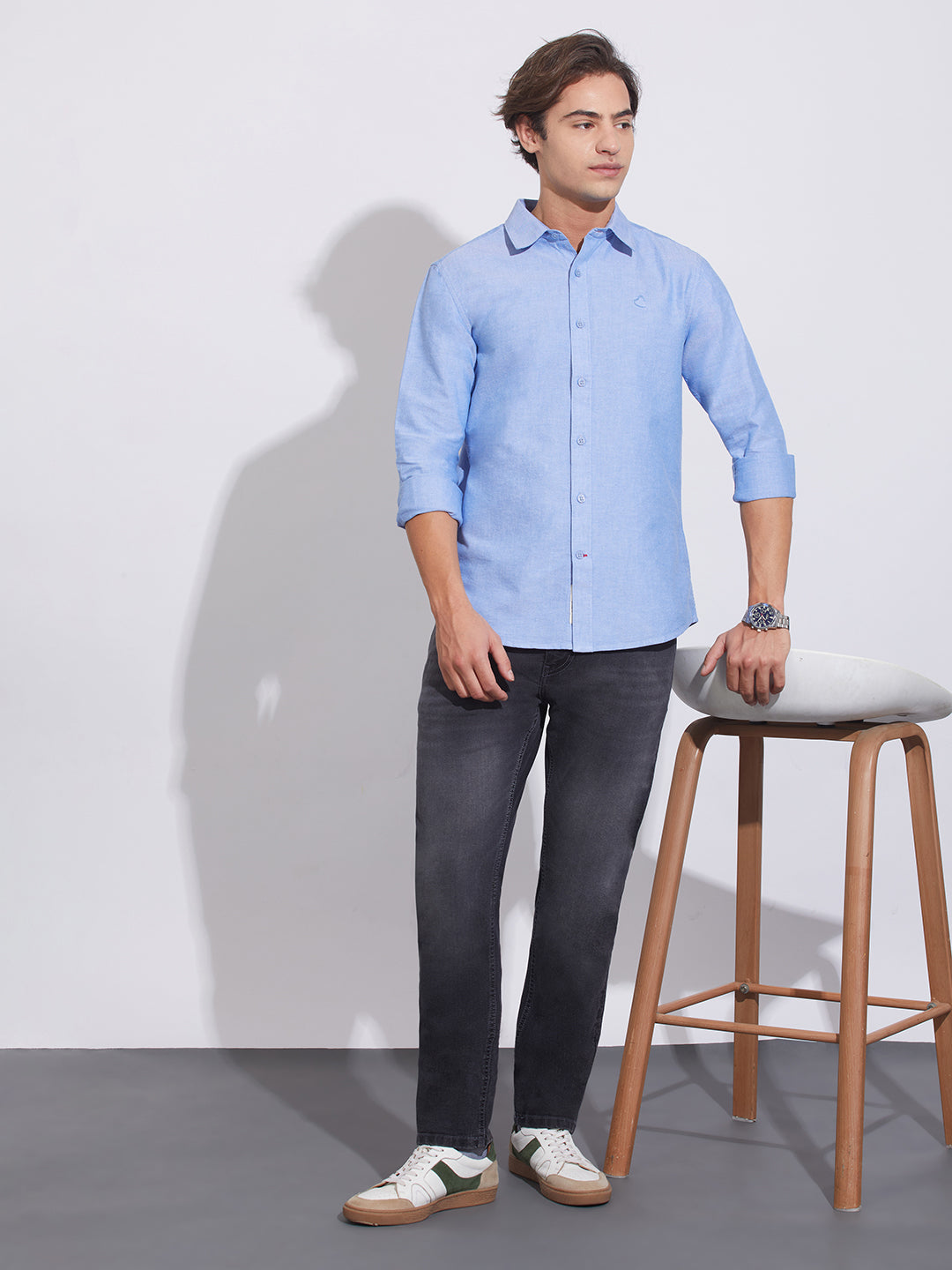 Blue Moderno Fit Regular Collar Men's Shirt by Being Human Clothing