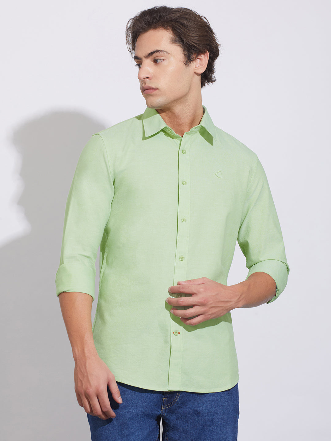 Green Moderno Fit Regular Collar Men's Shirt by Being Human Clothing