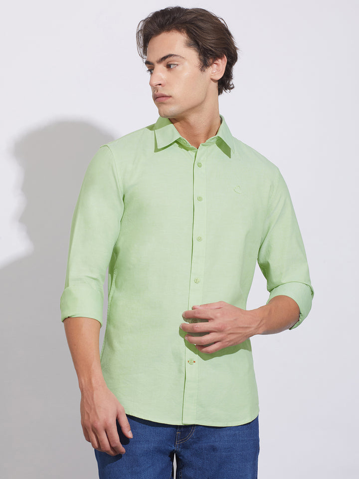 Green Moderno Fit Regular Collar Men's Shirt by Being Human Clothing