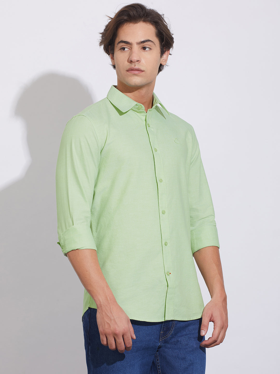 Green Moderno Fit Regular Collar Men's Shirt by Being Human Clothing