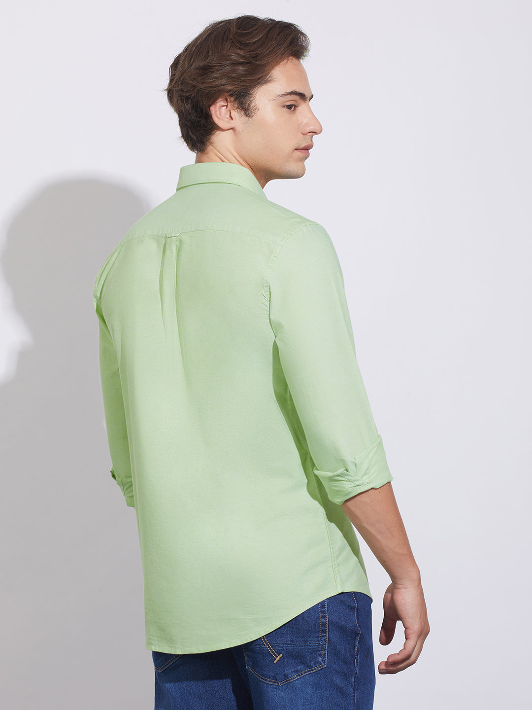 Green Moderno Fit Regular Collar Men's Shirt by Being Human Clothing