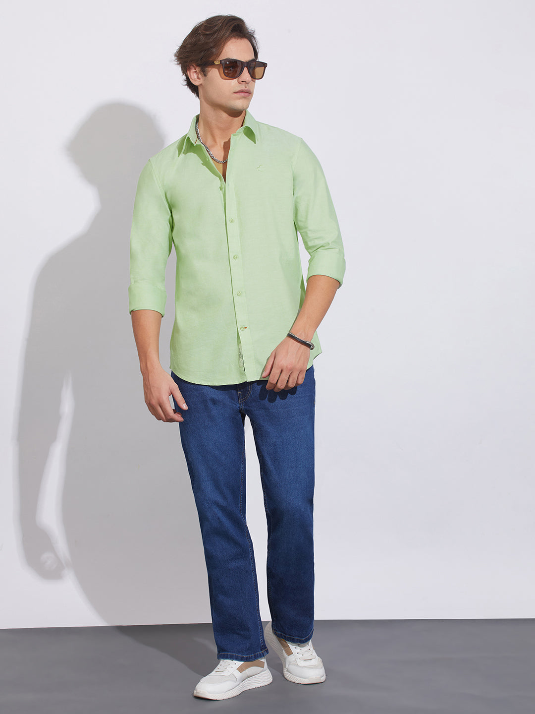 Green Moderno Fit Regular Collar Men's Shirt by Being Human Clothing