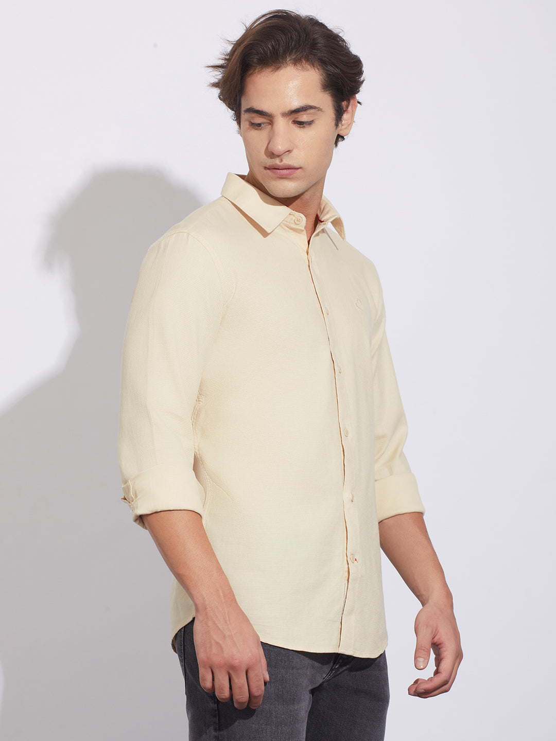 Beige Moderno Fit Regular Collar Shirt for Men by Being Human Clothing