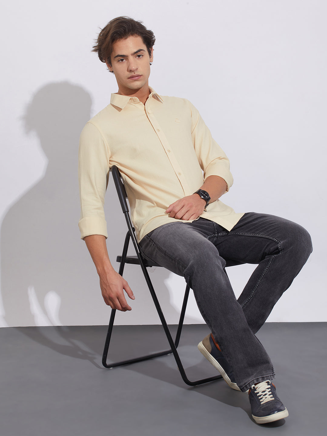 Beige Moderno Fit Regular Collar Shirt for Men by Being Human Clothing