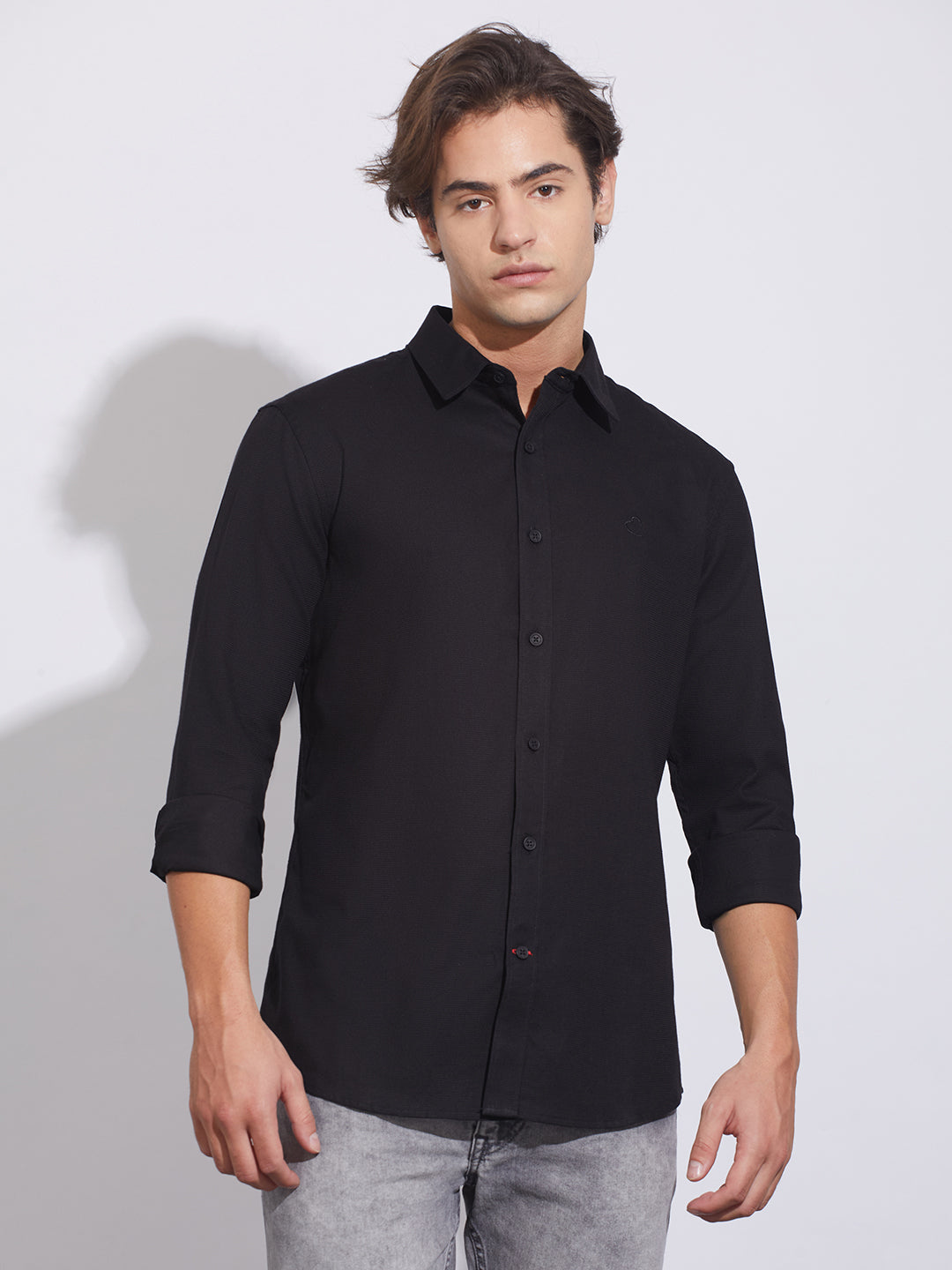 Black Moderno Fit Regular Collar Shirt for Men by Being Human Clothing