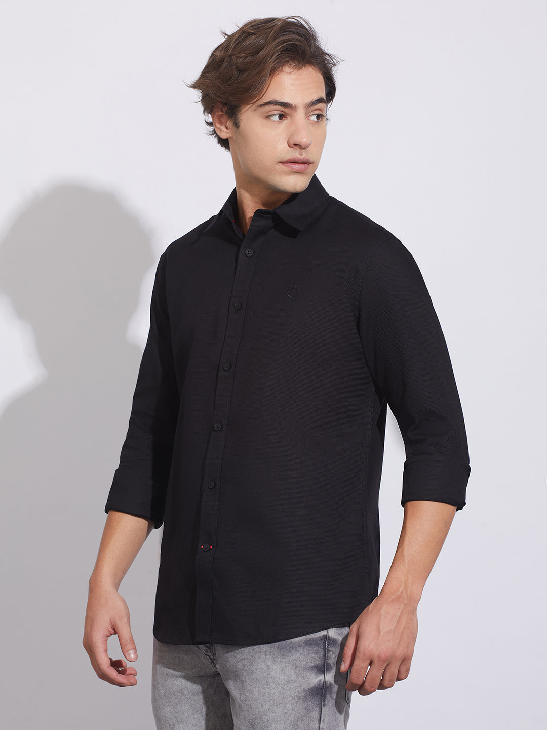 Black Moderno Fit Regular Collar Shirt for Men by Being Human Clothing