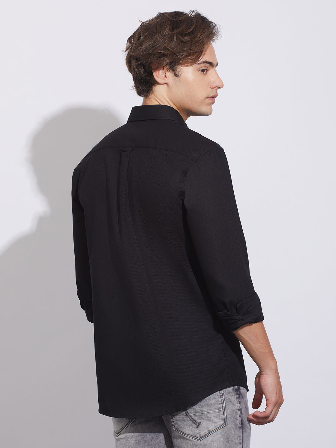 Black Moderno Fit Regular Collar Shirt for Men by Being Human Clothing