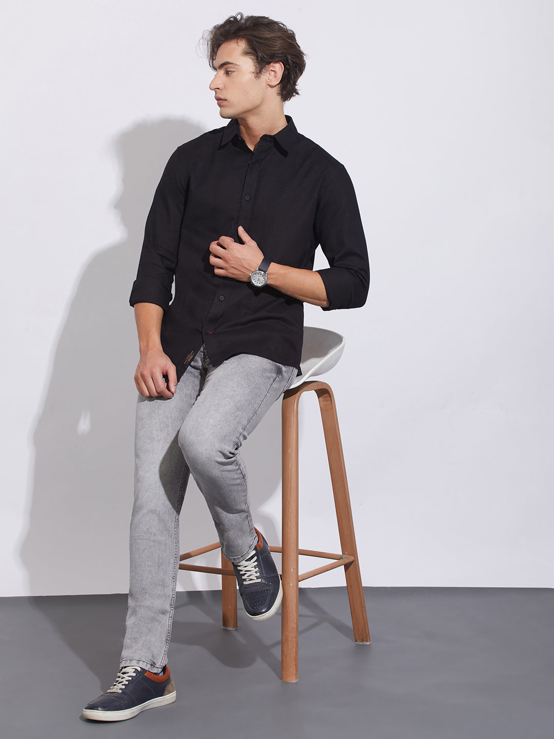 Black Moderno Fit Regular Collar Shirt for Men by Being Human Clothing