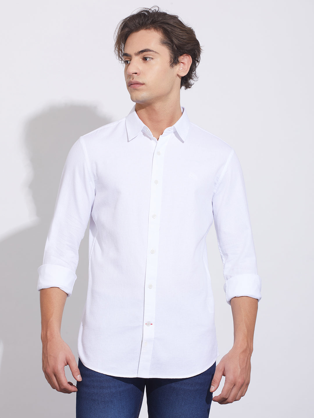 White Moderno Fit Regular Collar Shirt for Men by Being Human Clothing