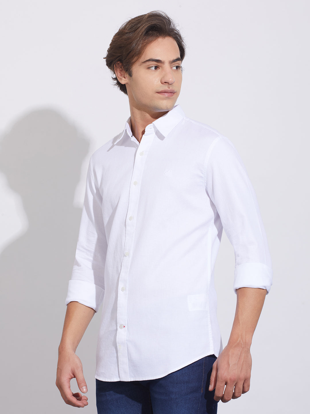 White Moderno Fit Regular Collar Shirt for Men by Being Human Clothing