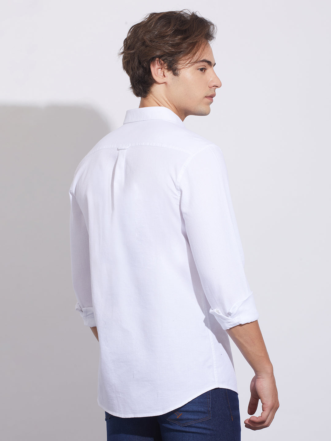 White Moderno Fit Regular Collar Shirt for Men by Being Human Clothing