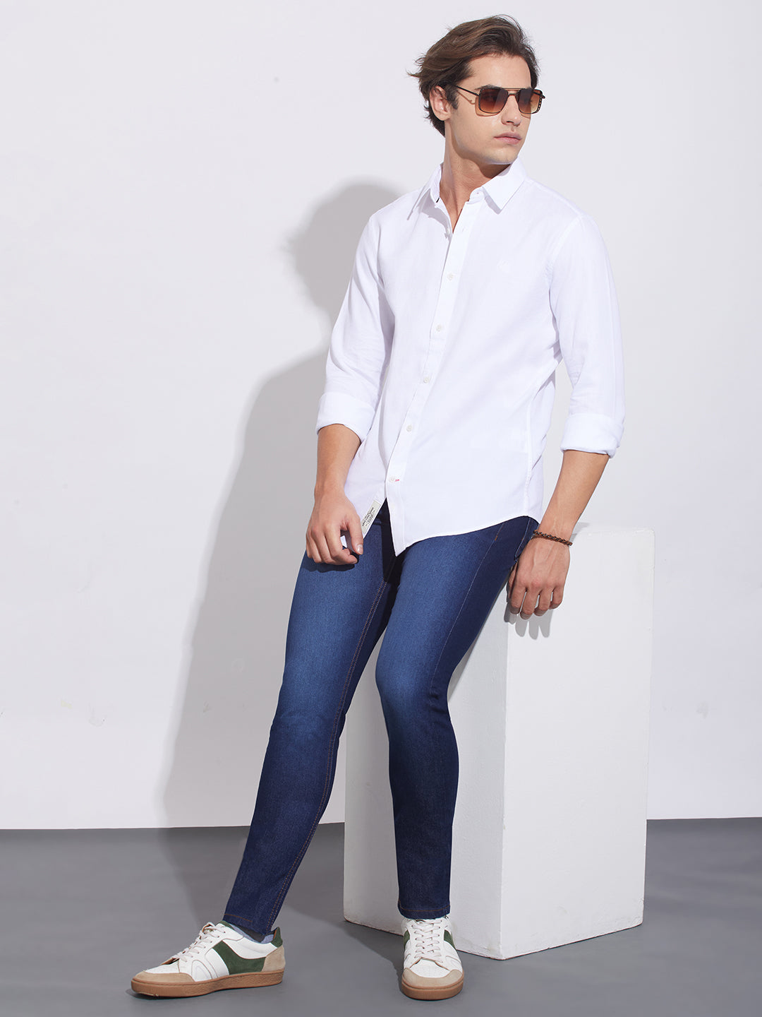 White Moderno Fit Regular Collar Shirt for Men by Being Human Clothing