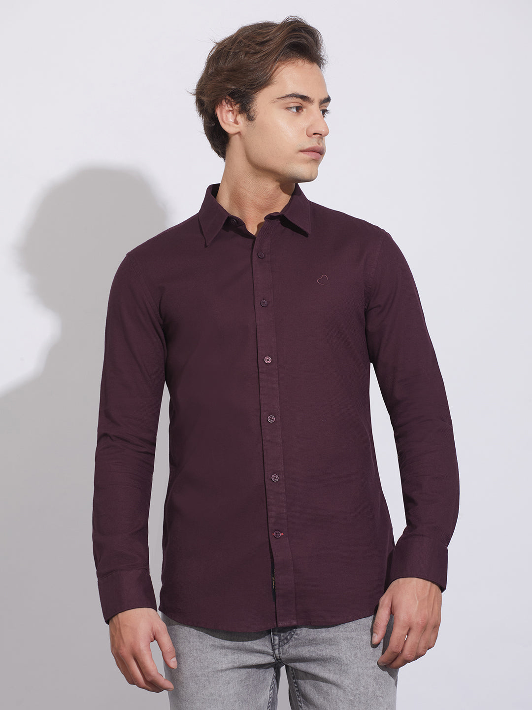 Wine Moderno Fit Regular Collar Shirt for Men by Being Human Clothing