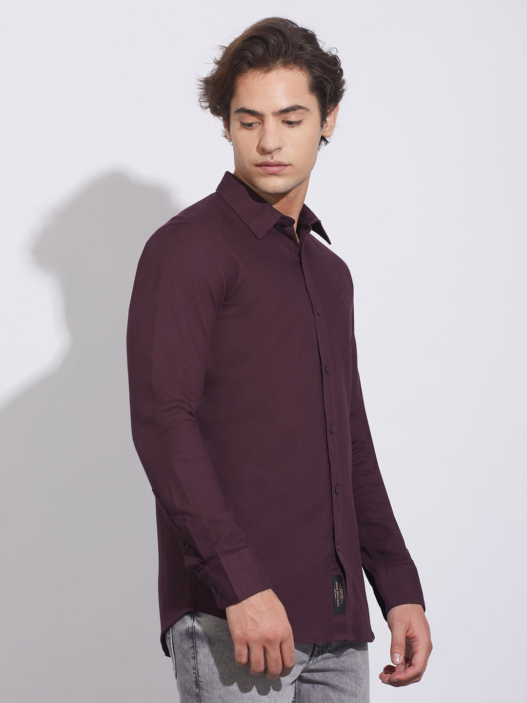 Wine Moderno Fit Regular Collar Shirt for Men by Being Human Clothing