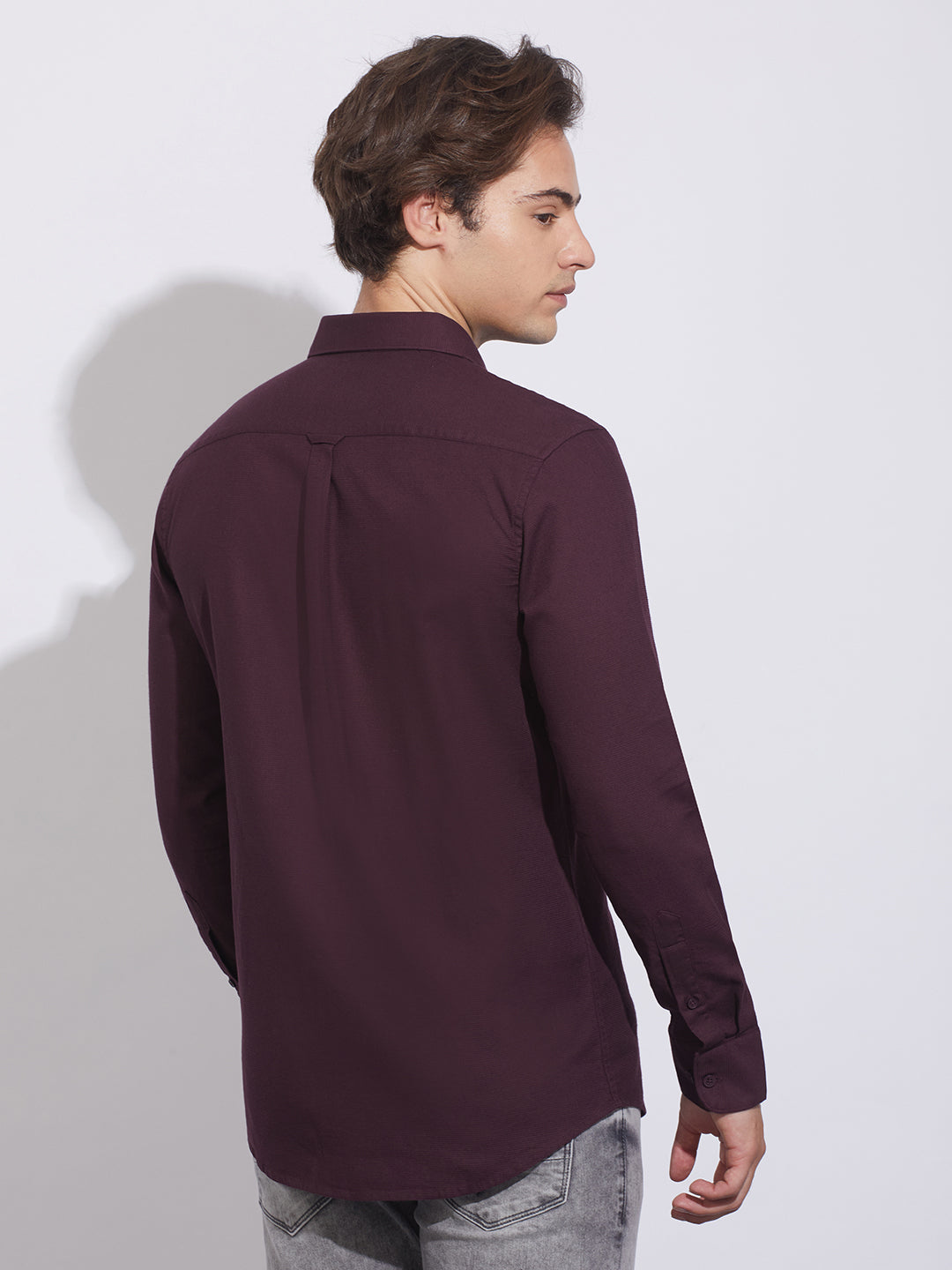 Wine Moderno Fit Regular Collar Shirt for Men by Being Human Clothing