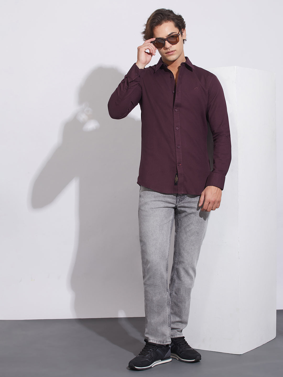 Wine Moderno Fit Regular Collar Shirt for Men by Being Human Clothing