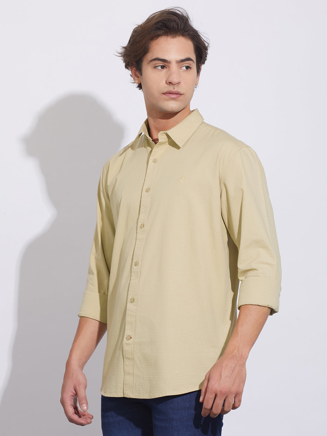 Beige Moderno Fit Regular Collar Men's Shirt by Being Human Clothing