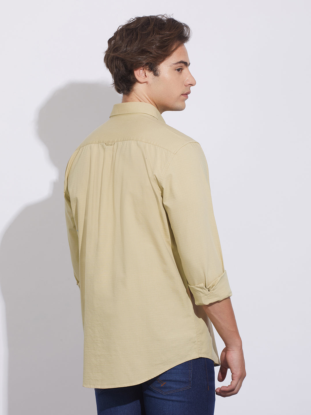 Beige Moderno Fit Regular Collar Men's Shirt by Being Human Clothing